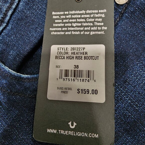 NWT True Religion Becca High Rise Bootcut Jeans Women's Size 38 Rare - Picture 3 of 11